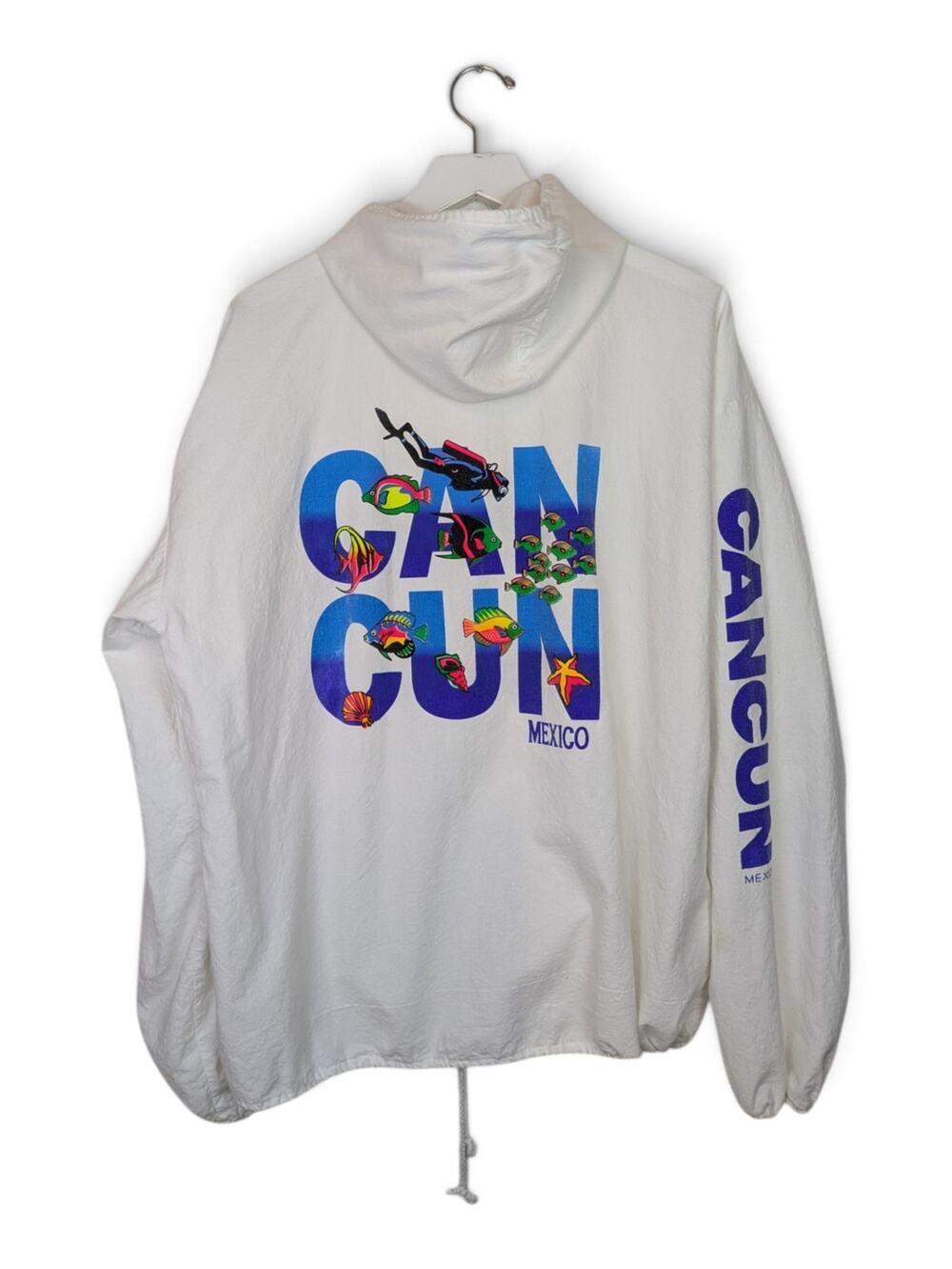 CANCUN Mexico 90s Souvenir Full Zip Woven Hoodie Jacket Lightweight - XL